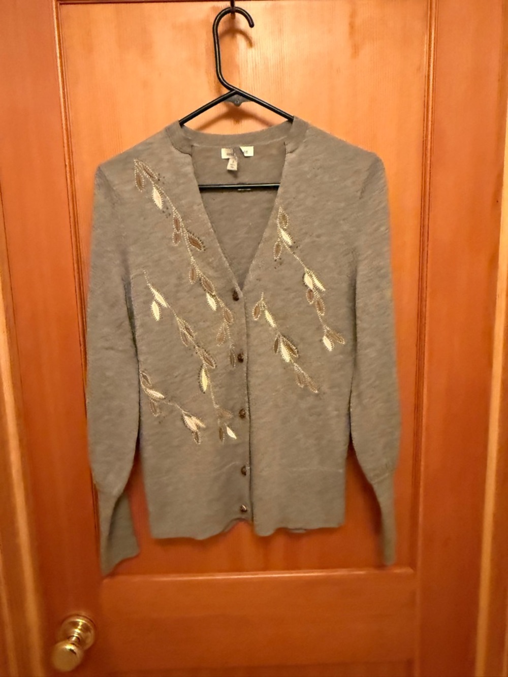 Sundance Women's Floral Embroidered Beaded Gray Cardigan Wool & Cotton Blend - Picture 1 of 6